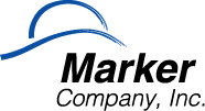 Logo of Marker Company, Inc. featuring a blue arch above a wavy line and the company name in black text.